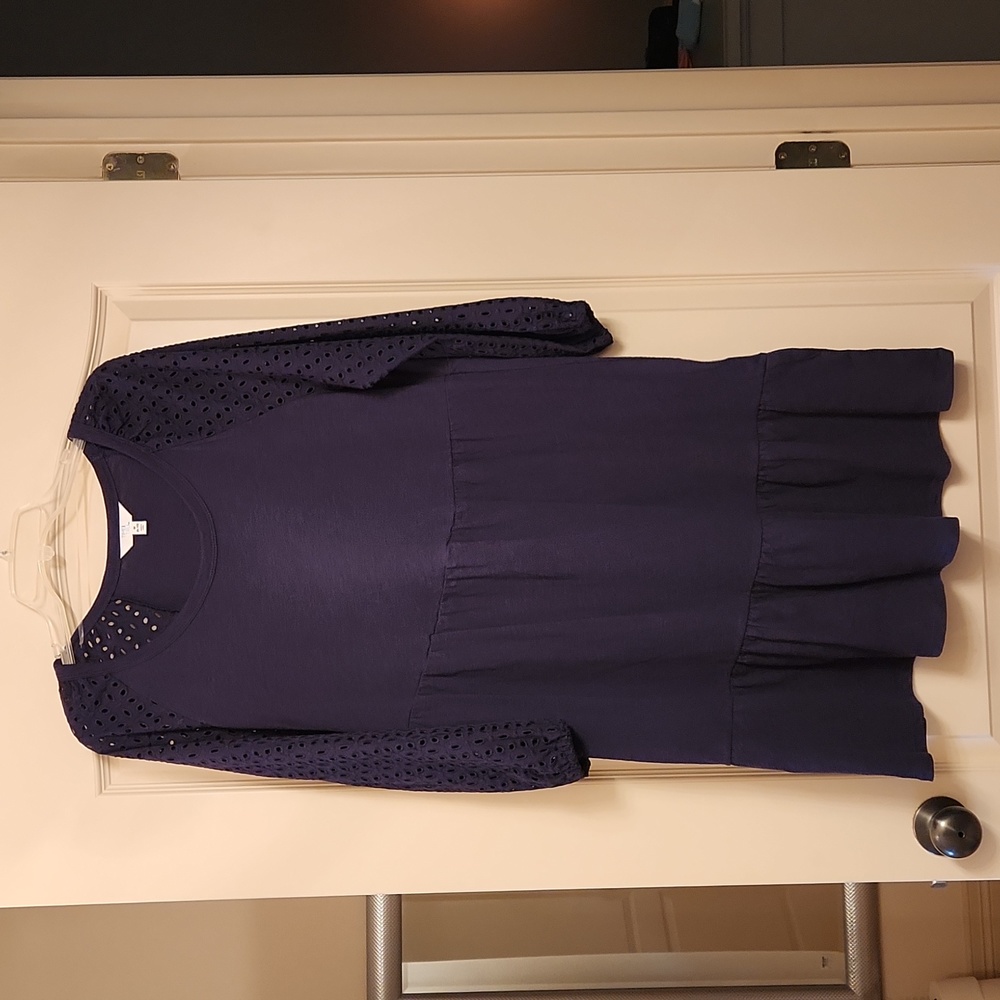 Women's Tiered swing dress, long eyelet sleeves